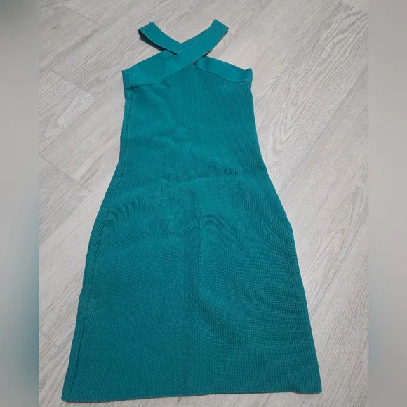 Babaton Knit Criss Cross Teal Dress - XS - Picture 4 of 5